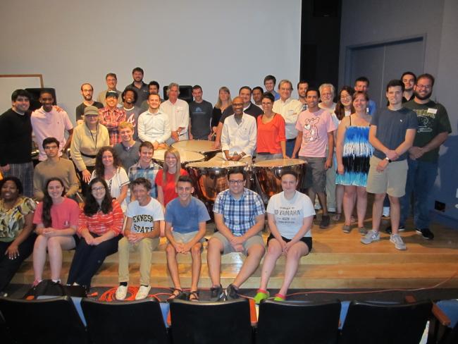Tim Adams Jr. and KImberly Toscano-Adams with students at the 34th-annual Cloyd Duff International Timpani Seminar.