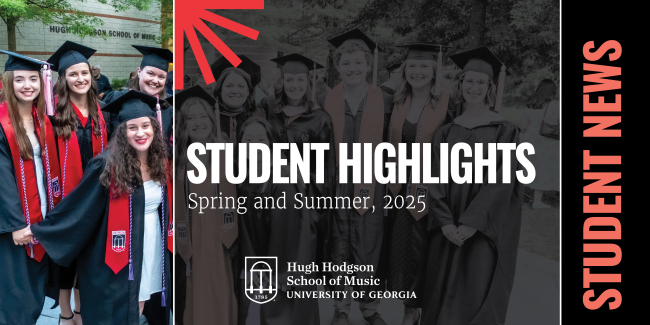 Music Therapy Spring 2025 graduates with their faculty, some under text and graphics