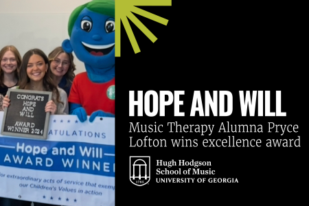Pryce Lofton receiving the Hope and Will Award from Arthur M. Blank Hospital, plus copy and graphics