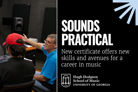 Paul Griffith works with Jacob Norris (MM ’27) as they record a Wind Ensemble performance taking place in Hodgson Concert Hall September 18, 2025.