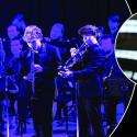 Jazz Ensemble; Michele Corcella, composer; photos in circles over black background with red spark.