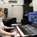 Film and Composition Certificate student Gianna Dimuzio in the Dancz Center for New Music working on one of her compositions.
